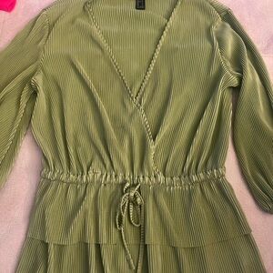 Olive Pleated Wrap Dress